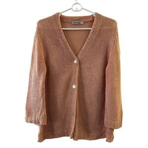 John Patrick Linen Knit Cardigan Pearl Button Size Medium Sheer Peach